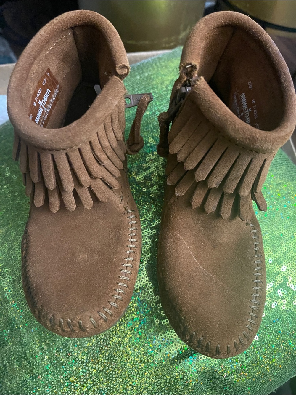 Minnetonka Kids Brown Suede Fringe Moccasins
